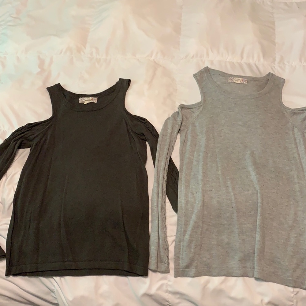 Olive green and grey open shoulder sweater women